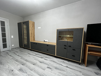 Тумба-витрина с подсветкой Grace дуб наварра/графит KOM2W1D2S